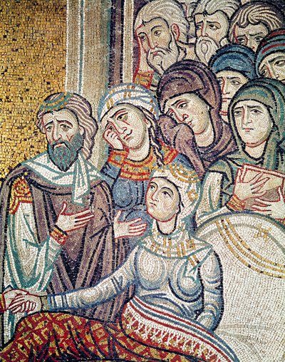 Die Auferweckung der Tochter des Jairus (Mosaik) (Detail) von Byzantine School